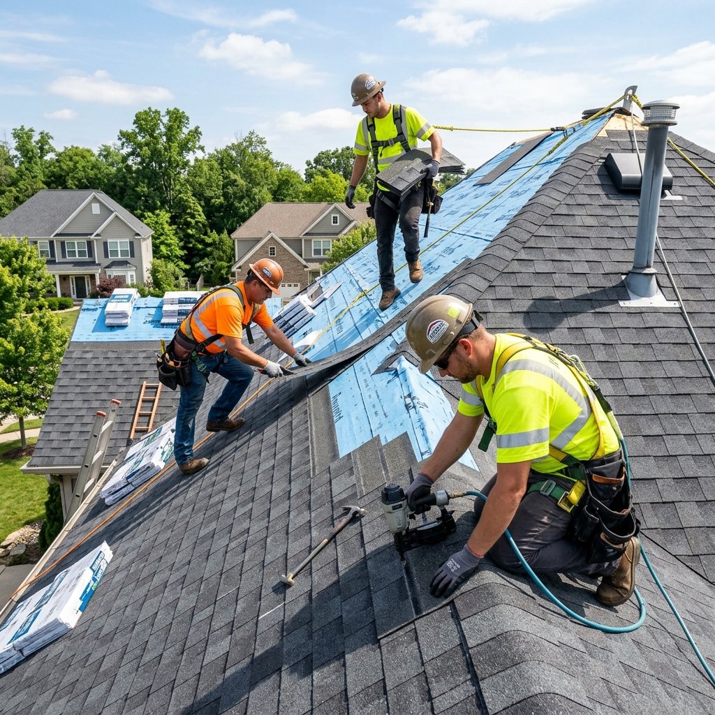 Roofers at work